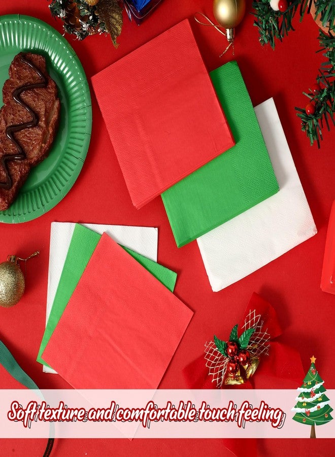 Henoyso 300pcs Christmas Napkins Disposable Paper Red Green Dinner Hand Cocktail Napkins for Christmas Holidays Party Home Bathroom and Decorations 5" x 5"(Red, Green, White) - Image 4